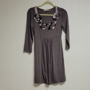 Boden Plum Casual Knit Dress With Satin Flowers & Beading, Women's 4 Business